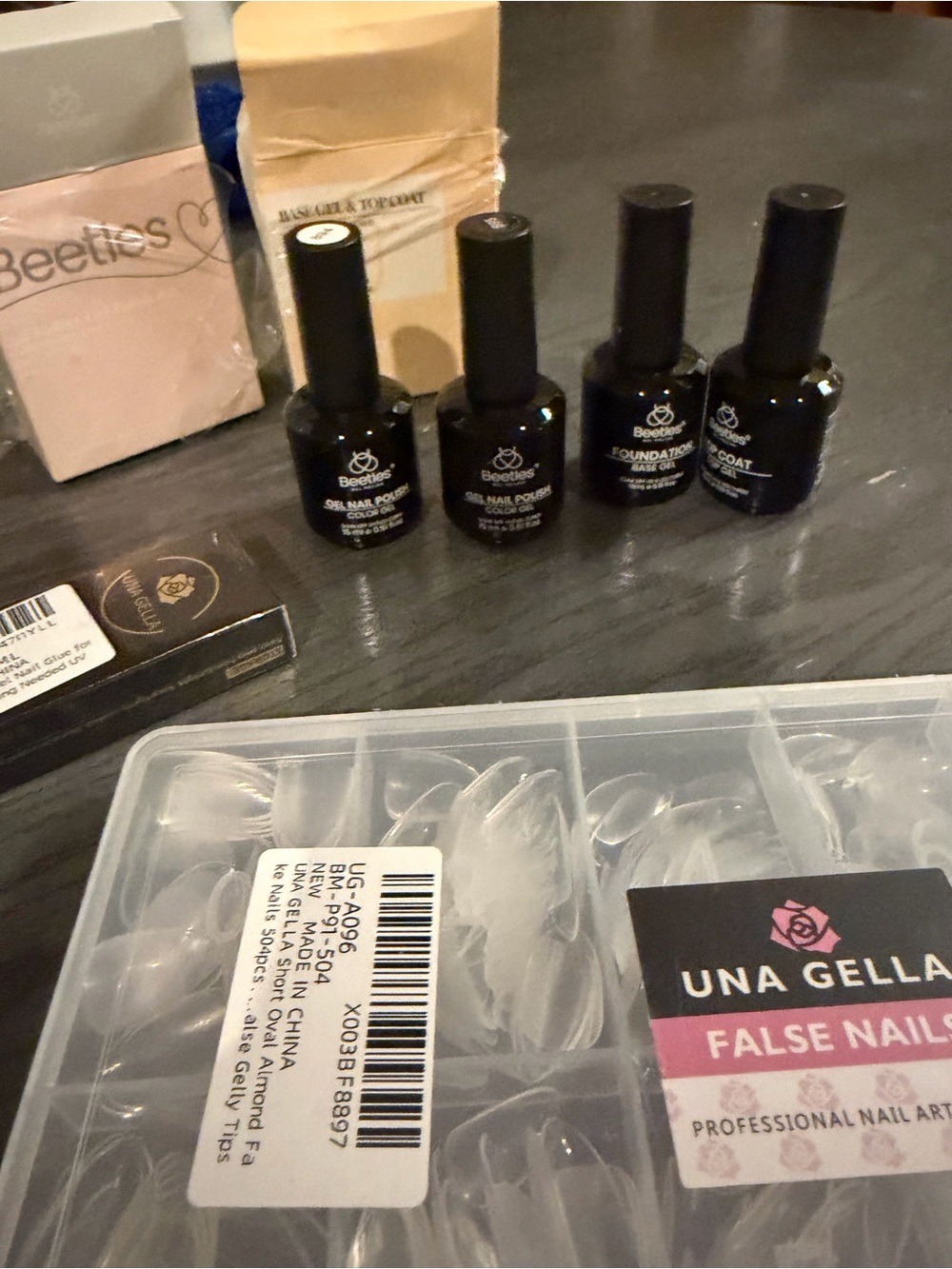 Una Gella Clear False Nail Tips + Beetles Gel Polish Kit - Clear